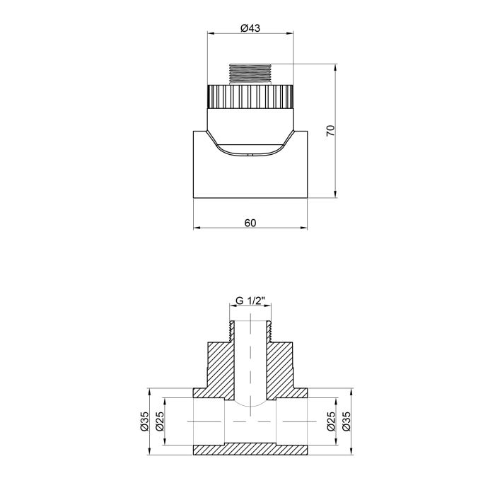 Тройник PPR Alfa Plast 25х1/2" УР