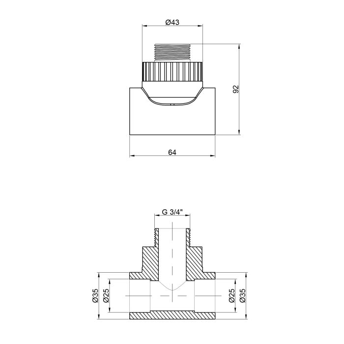 Тройник PPR Alfa Plast 25х3/4" УР