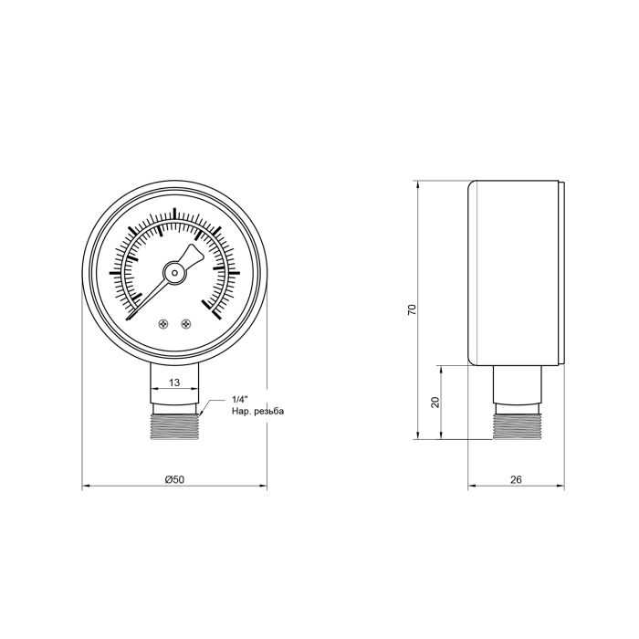 Манометр SD Plus 10 бар 1/4", нижнє підмикання SD17010B