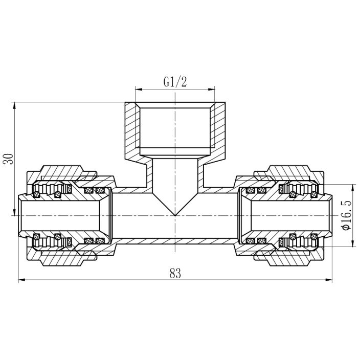 Тройник обтискний SD Forte 16х1/2"х16 ВР SF177W161516