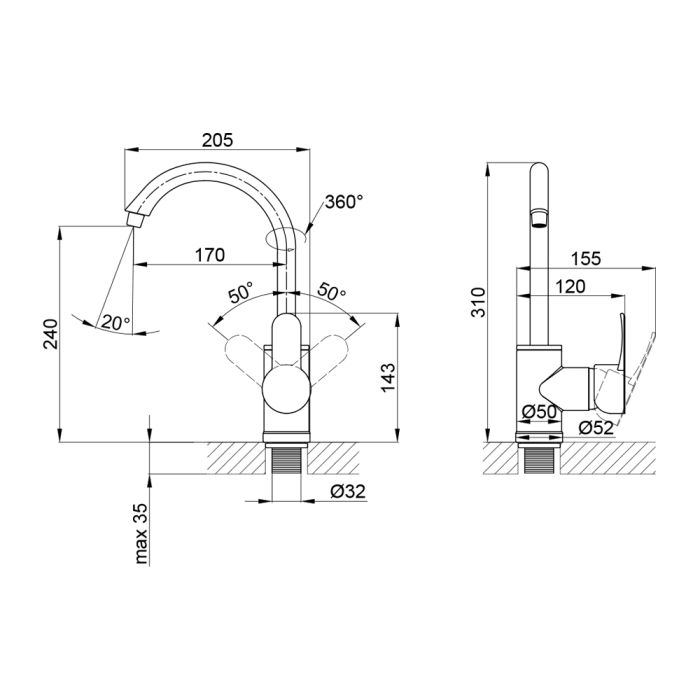 Змішувач для кухні Brinex 40W 007