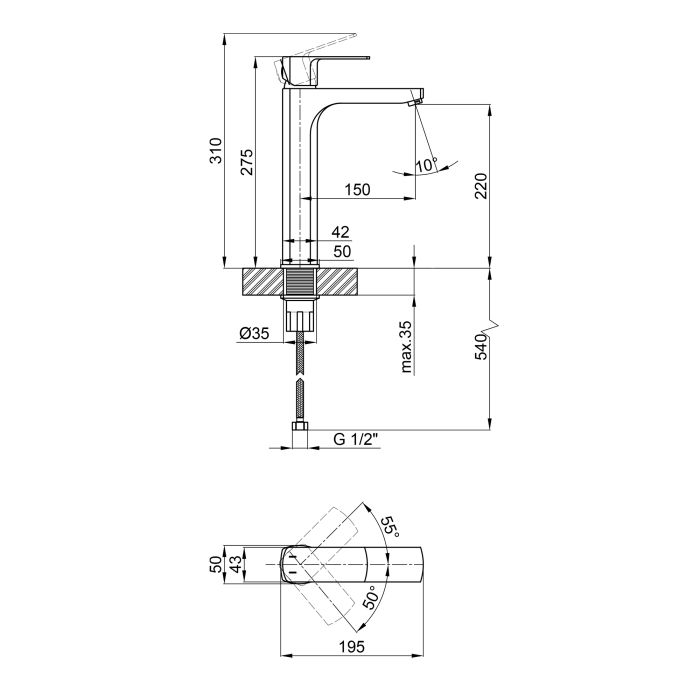 Змішувач для раковини Qtap Lipno високий QTLIPNO1023H101C Chrome