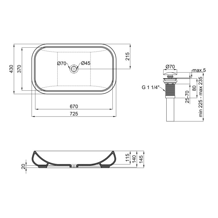 Раковина-чаша Qtap Jay 695х410х150 White з донним клапаном QT07112166W