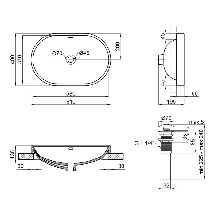 Раковина Qtap Leo 590x400x170 White з донним клапаном QT11114028W