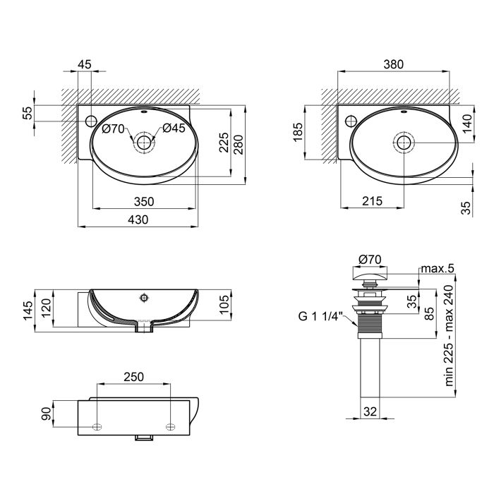 Раковина Qtap Leo 430x290x140 White з донним клапаном QT11115011LW