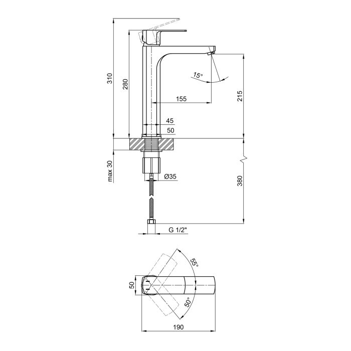 Змішувач для раковини Qtap Lipno високий QTLIPNO10H23101G Graphite