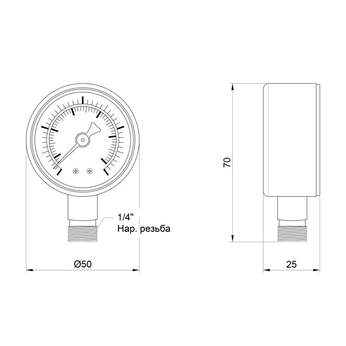 Манометр SD Plus 50 мм 1/4", нижнее подключение SD1704B