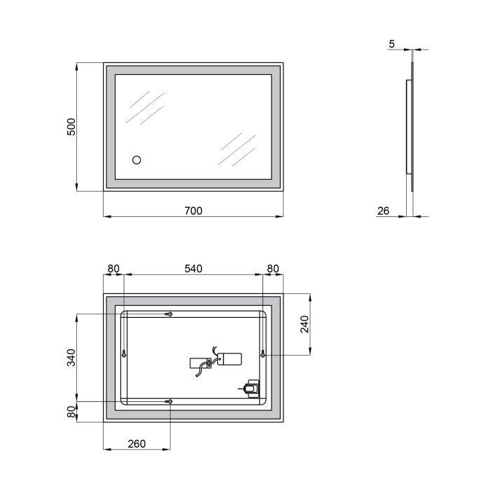 Дзеркало Qtap Stork 500х700 з LED-підсвічуванням, Reverse QT15781403W