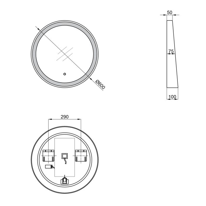 Дзеркало Qtap Robin R600 Black з LED-підсвічуванням та антизапотіванням QT13786501B