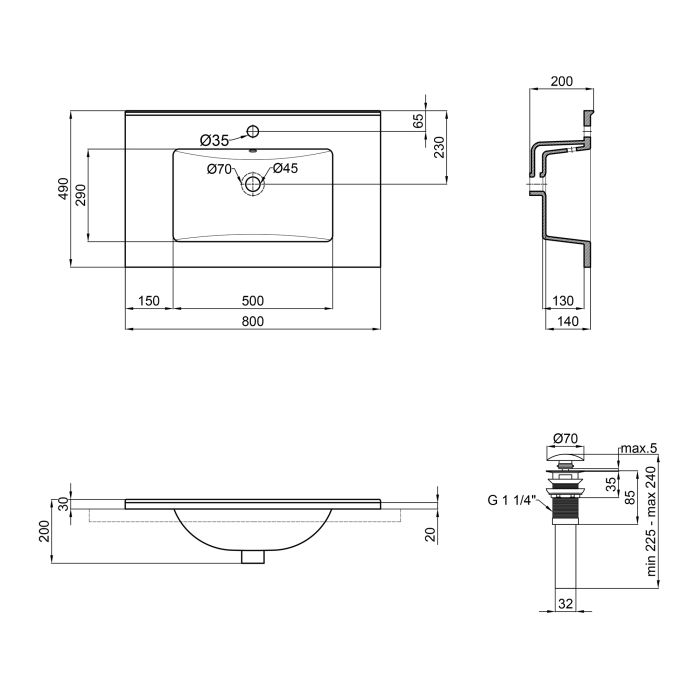 Раковина Qtap Albatross E49 800х490х200 White з донним клапаном QT01119080E49W