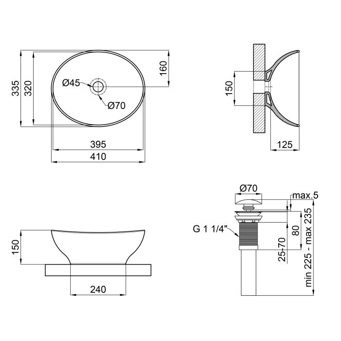 Раковина-чаша Qtap Dove 410х335х145 Matt black з донним клапаном QT063078MBMB