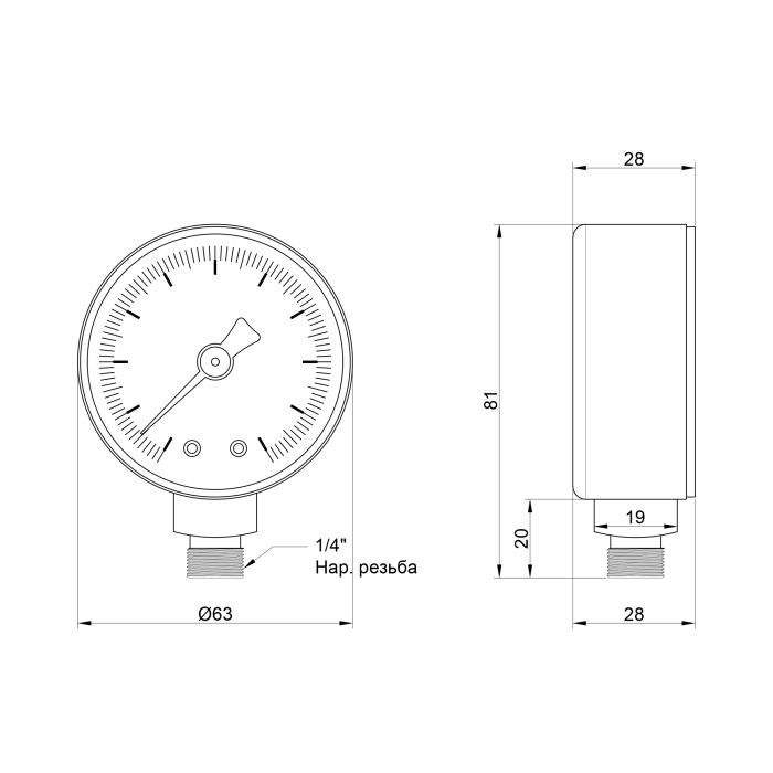 Манометр Icma 1/4" 0-6 бар, нижнее подключение №244