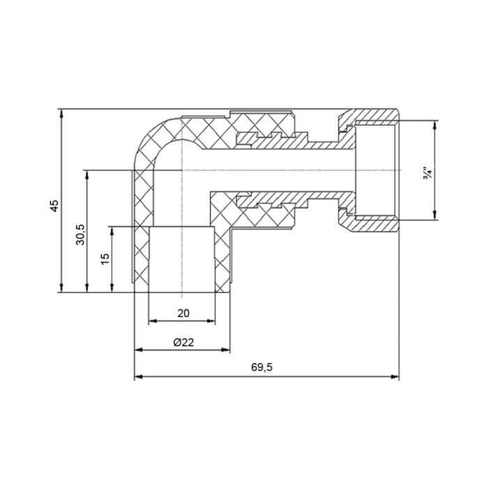 Уголок PPR с накидной гайкой Blue Ocean 20х3/4", 90° ВР с латунным штоком