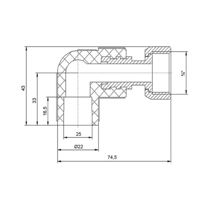 Уголок PPR с накидной гайкой Blue Ocean 25х3/4", 90° ВР с латунным штоком