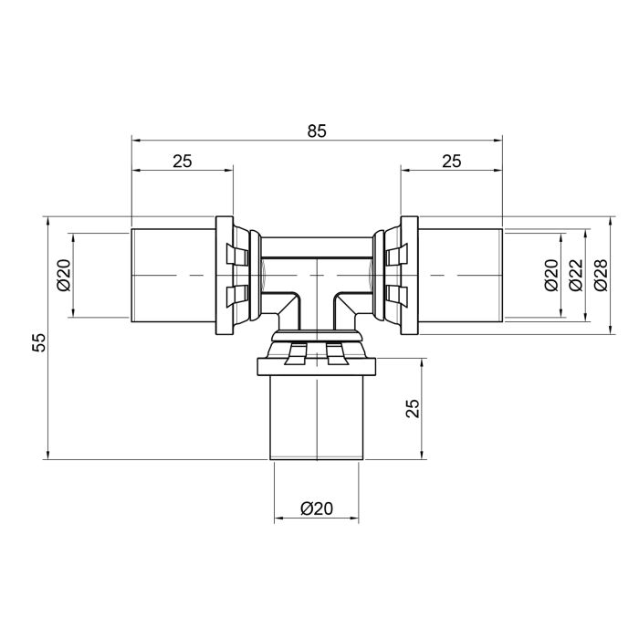 Тройник пресс Icma 20х20х20 №406