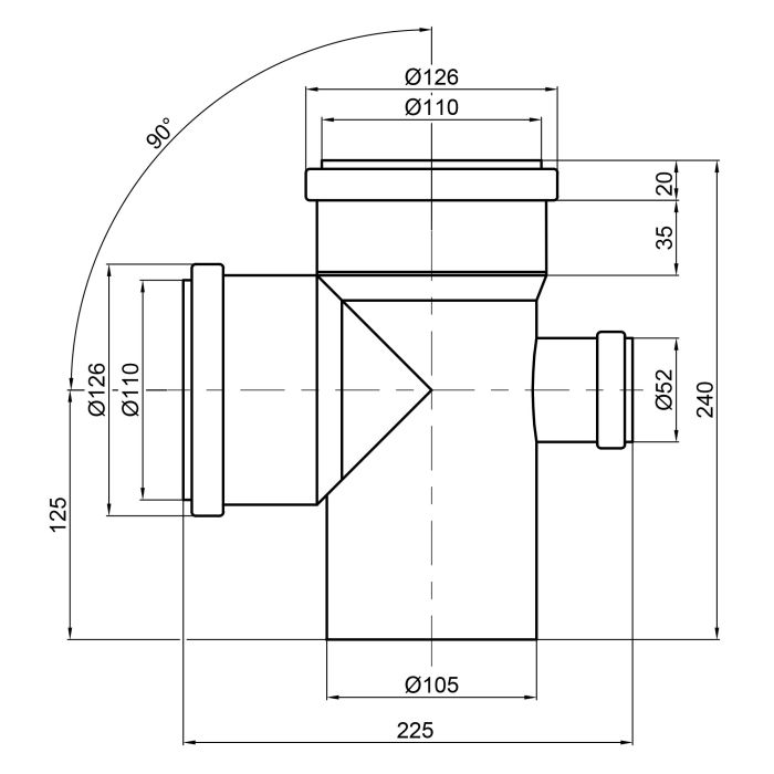 Крестовина канализационная TA Sewage 110х110х110х50,90°