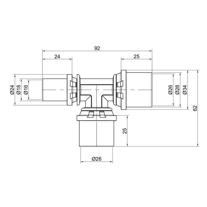 Тройник пресс Icma 26х26х16 №406